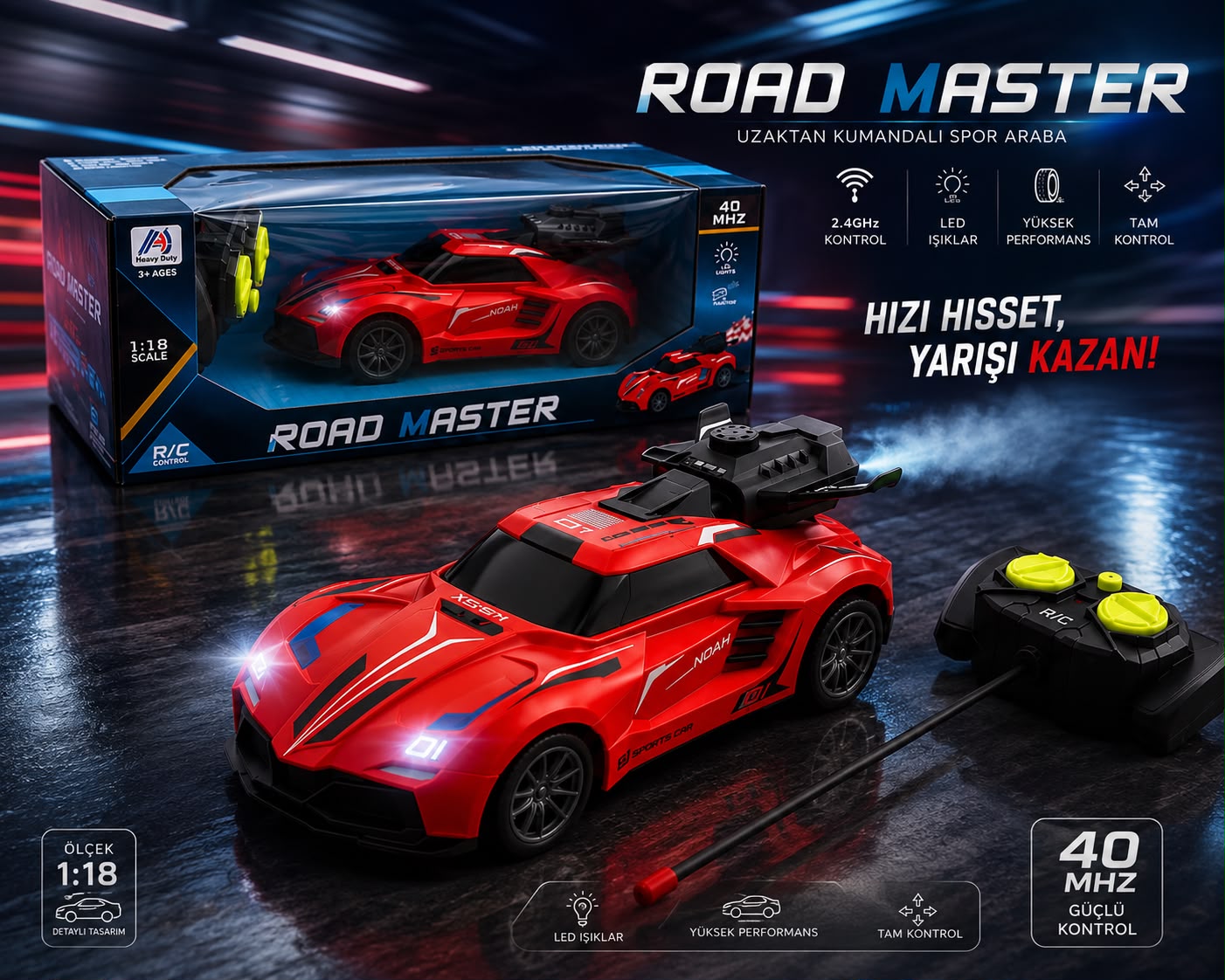 Road Master™ Uzaktan Kumandalı Yarış Arabası (Duman Efektli) - Özel Siyah Seri